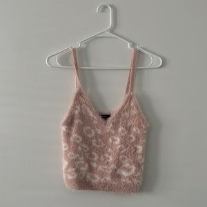 Light pink furry cheetah print crop top